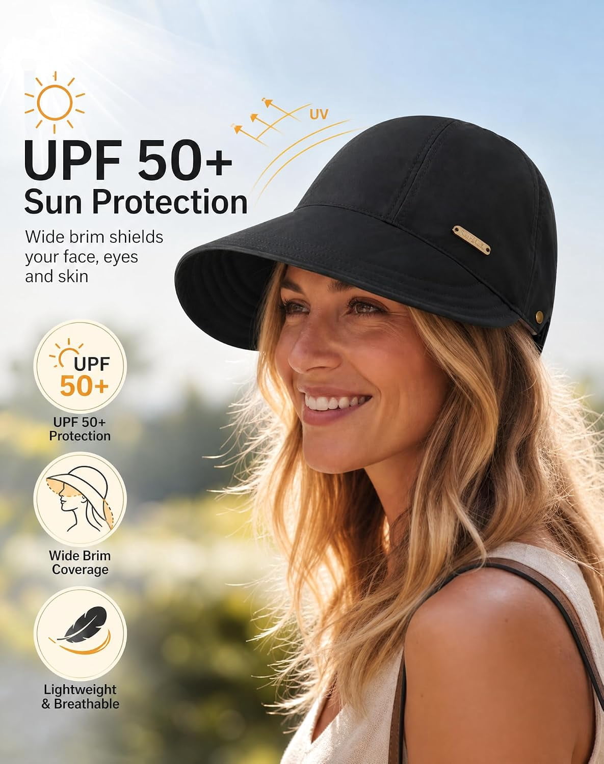 Dodorado Sun Hat, Women's Wide Brim Sun Visor Hat, UPF 50+ Lightweight & Breathable