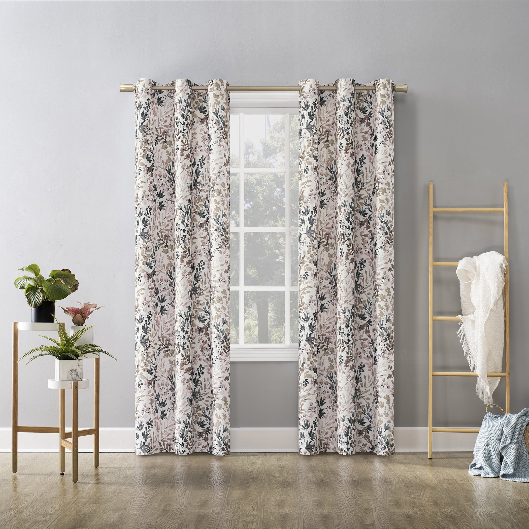 No. 918 Amelie Botanical Print Room Darkening Grommet Curtain Panel, 48"x84", Blush