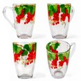 thumbnail image 2 of STP GOODS Red Currant Glass Mug Set of 4 pcs 11.2 fl oz (330 ml) Tea Mugs for Hot Beverages Coffee and Tea Mugs for Latte Cocoa Chocolate Glass Drinkware, Service for 4, Red Green Clear, 2 of 5