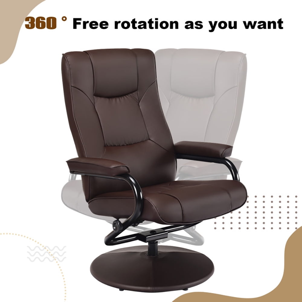 Finihen Swivel Recliner Chair, Swivel Lounge Chair Recliner with Ottoman, for Living Room, Bedroom, Brown