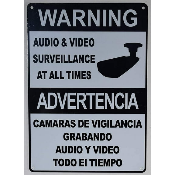 Warning Audio & Video Surveillance on Duty at All Times Sign (Black/White Background,Aluminium, 7x10))(ref-2022-4)