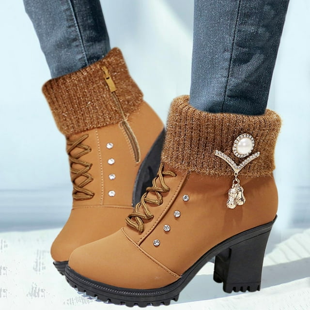 YOUSNH Chaussures pour Femmes Rétro Mode Décontractée Bottines Diamant en Peluche Chaussures pour Femmes Bottes pour Femmes Jaune 8.5