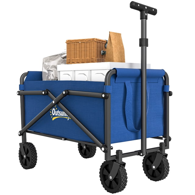 Outsunny Petit Chariot Pliable et Rabattable, Chariot Utilitaire de Jardin, Bleu