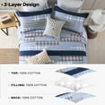 thumbnail image 6 of Bedduvit Navy Blue Cotton Quilt Queen - 100% Cotton Patchwork Plaid Striped Quilts for Queen Beds, Lightweight Reversible Modern Farmhouse Bedspread Quilt Set, 3-Piece All-Season Quilt Bedding Set, 6 of 12