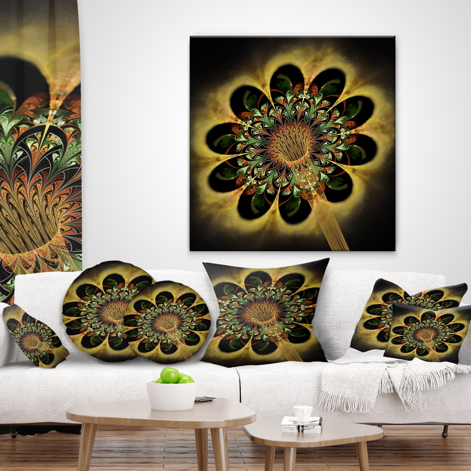 Designart Dark Yellow Flower Rounded Petals - Floral Throw Pillow - 12x20