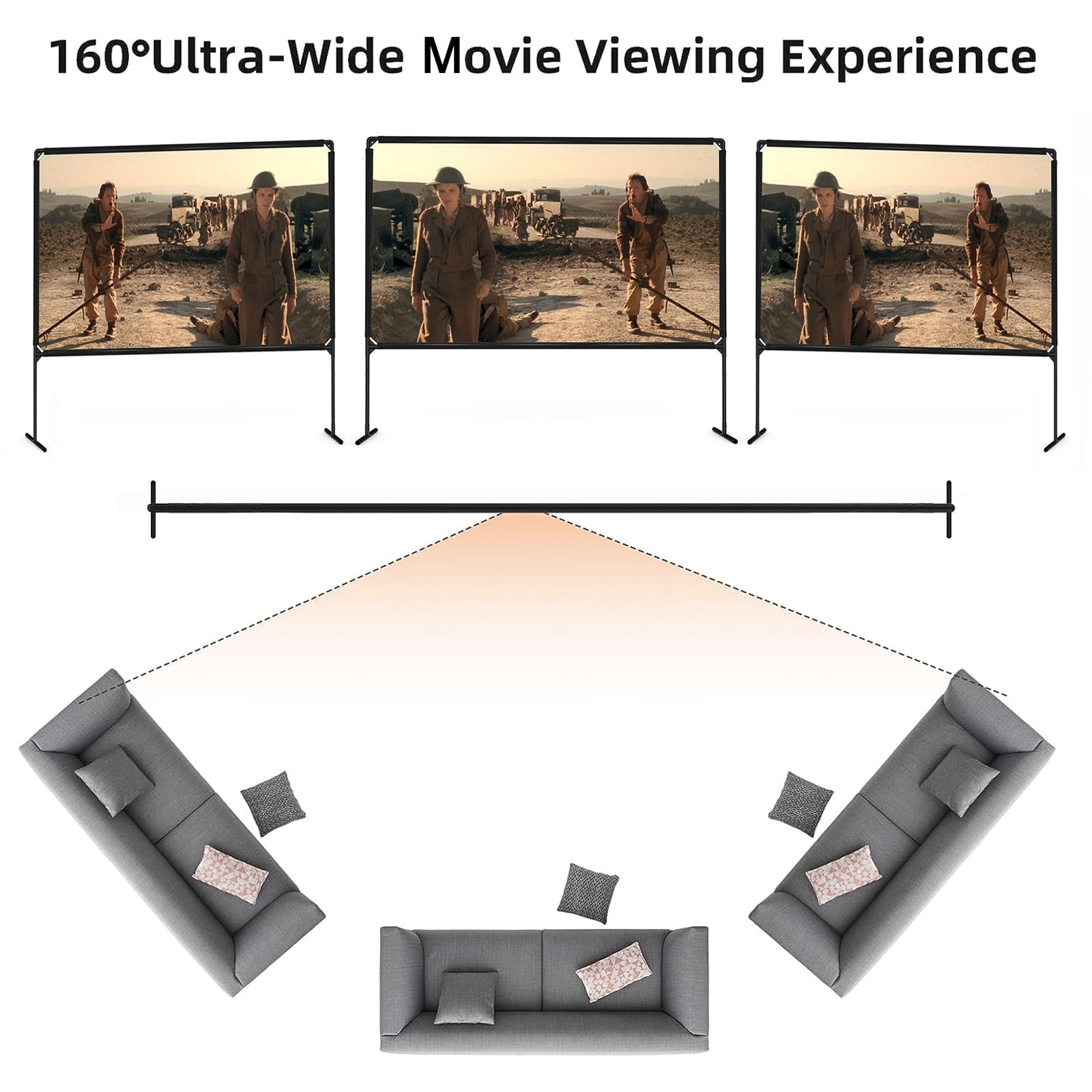 GT GETCO TECH Portable Projector Screen and Stand, 100 inch Outdoor Projector Screen, 16:9 4K HD Movie Screen, Support Double Sided Projection