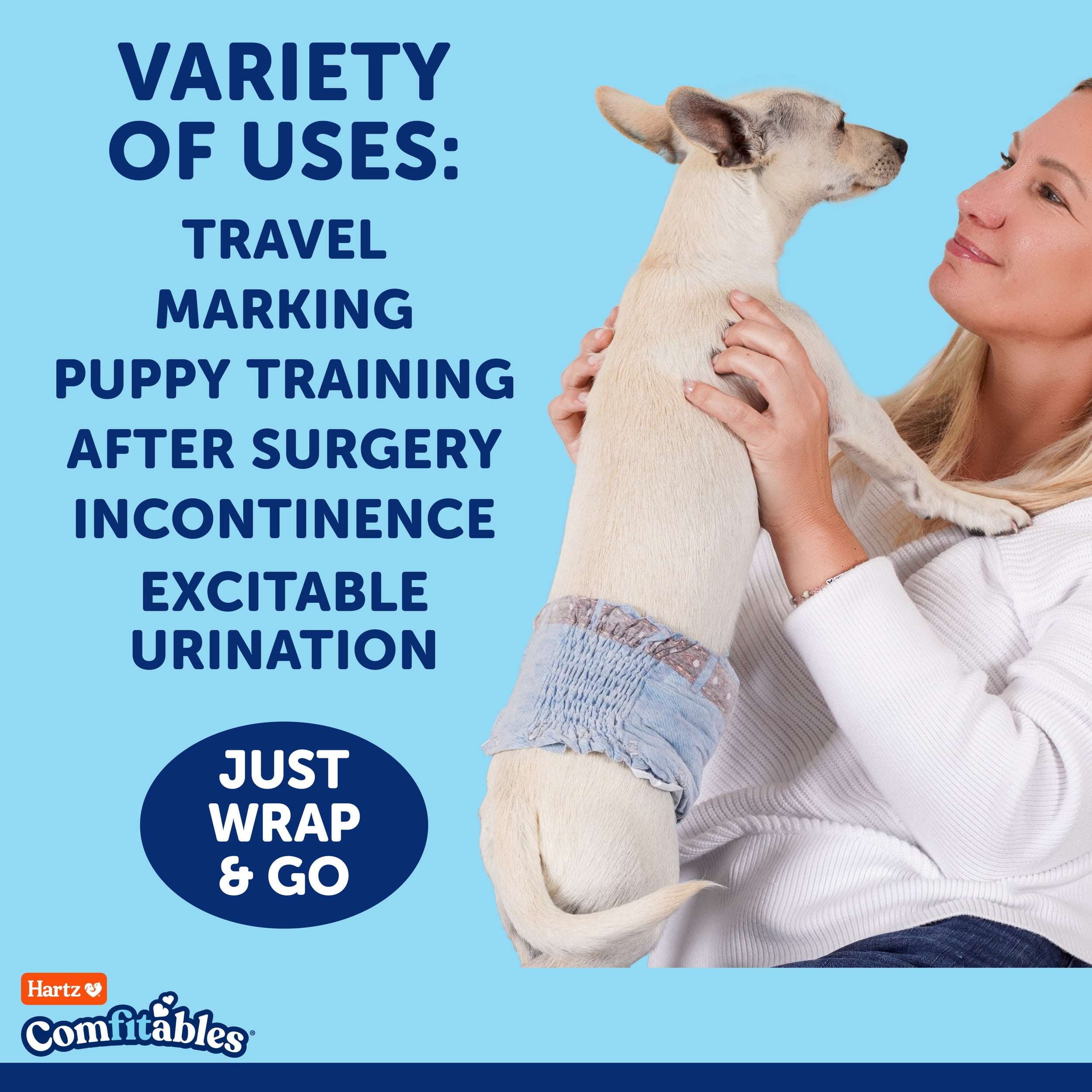 Hartz Comfitables Male Dog Wraps with Stretchy Waistband, Medium 36 Count