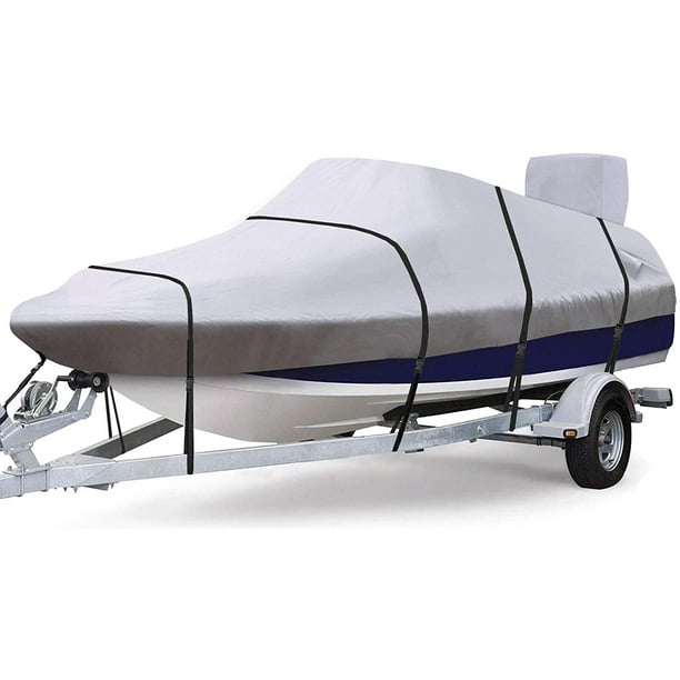 Upgraded 900D Trailerable Full Size Boat Cover Gray for V Hull 