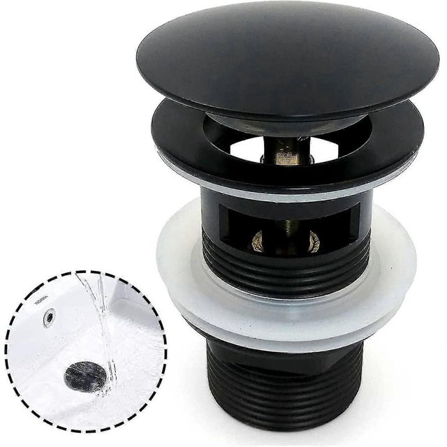 Black Sink Waste Basin, Chrome Pop Up Waste Large Area, Automatic Pop Up With Overflow Drain, Copper Pop Up Spring Stopper Basin Sink Compatible With