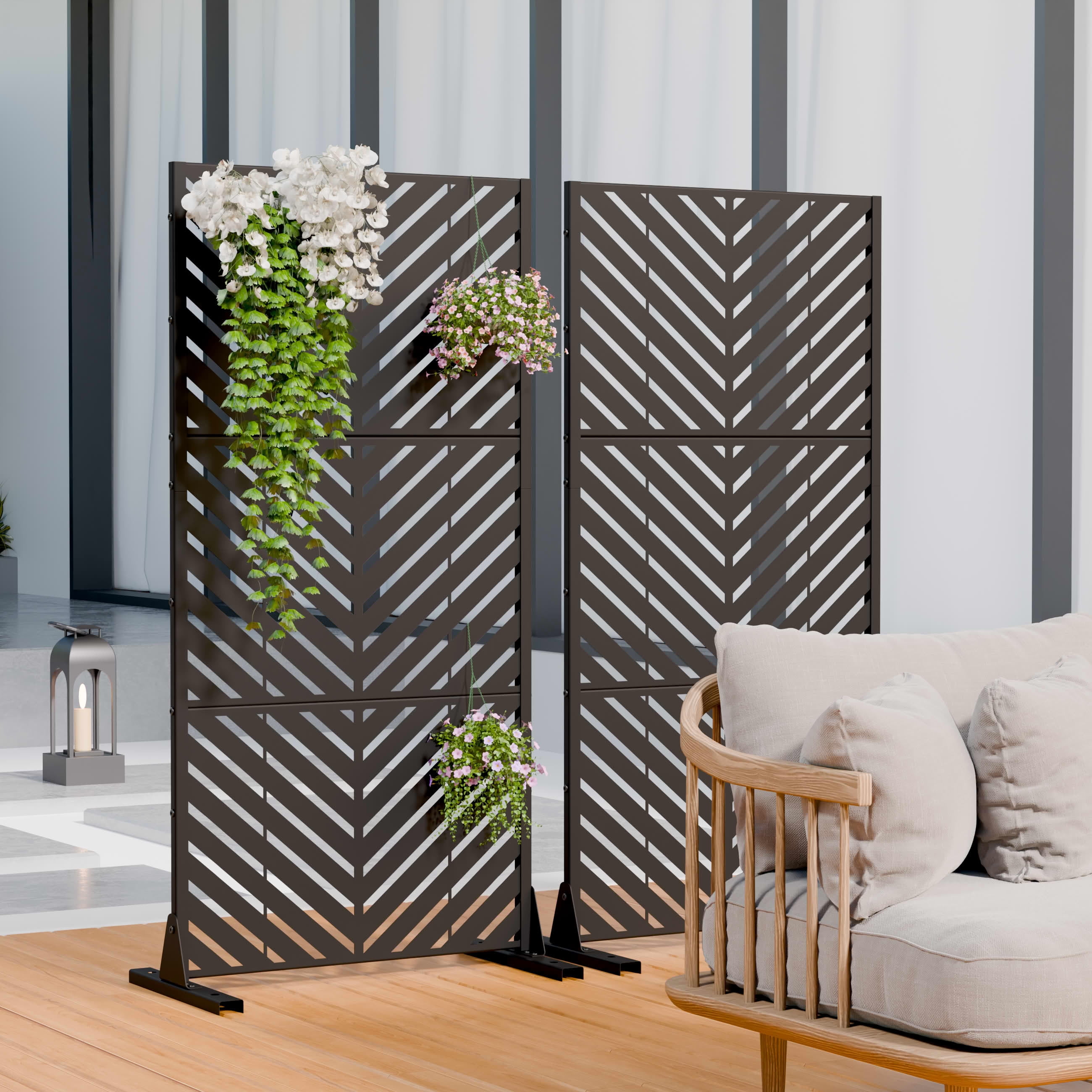 MAYEERTY Outdoor Metal Privacy Screen 5ft Black, 3-Panel Parallel Decorative Screen, Rust-Resistant for Patio