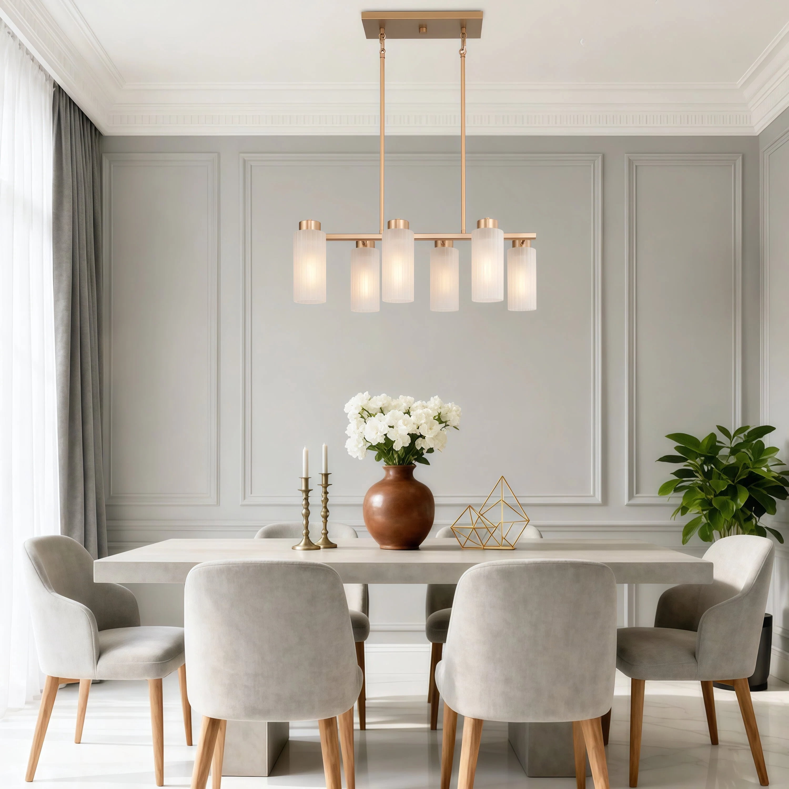 LNC Layla 6 -Light Matte Gold Modern/contemporary Frosted glass Linear Medium Hanging Kitchen Island Light