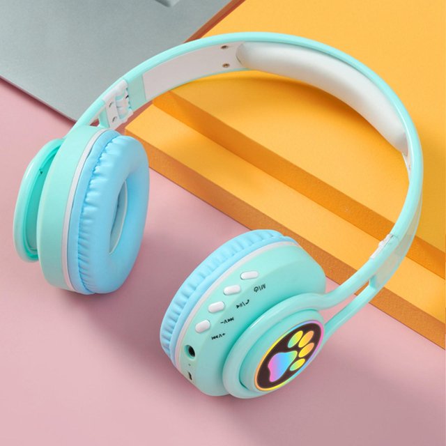 - Auriculares inalámbricos para colocar sobre las , Bluetooth, LED coloridos, plegables, con micrófono, para , para niñas, - azul Soledad Auriculares bluetooth