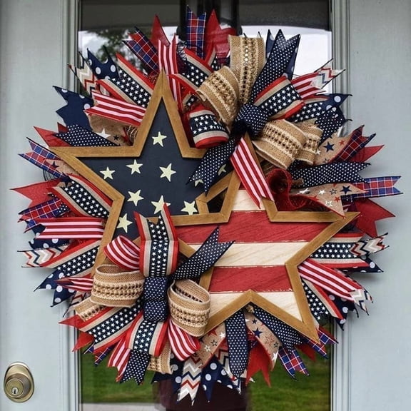 250th Anniversary Patriotic Wreath, Red White and Blue 4th of July Wreath for Front Door, Memorial Day Decoration, USA Flag Farmhouse Wreath for Outdoor Home Wall Porch