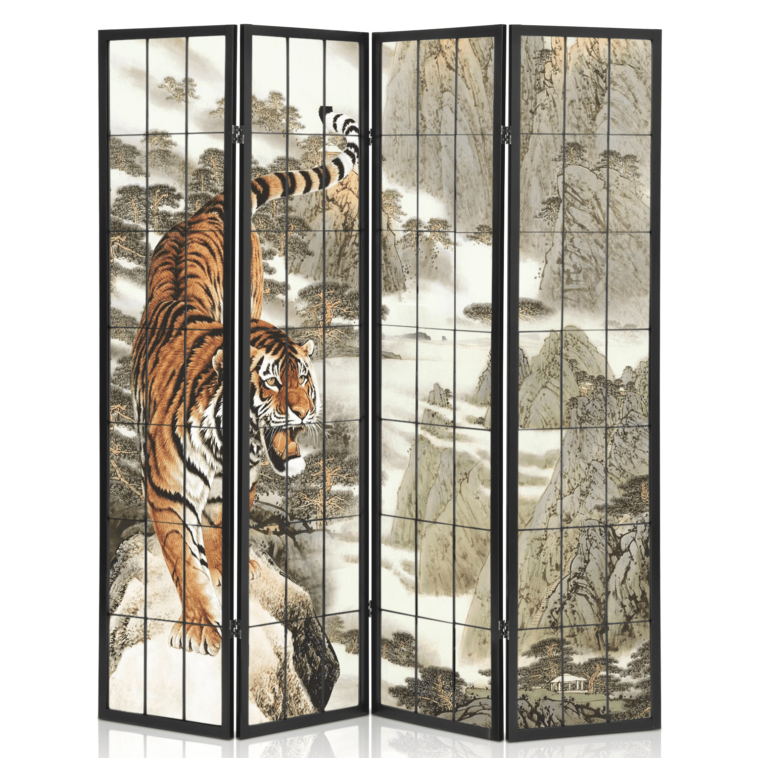 Magshion Tiger Pattern Room Divider with 4 Panel, Folding Privacy