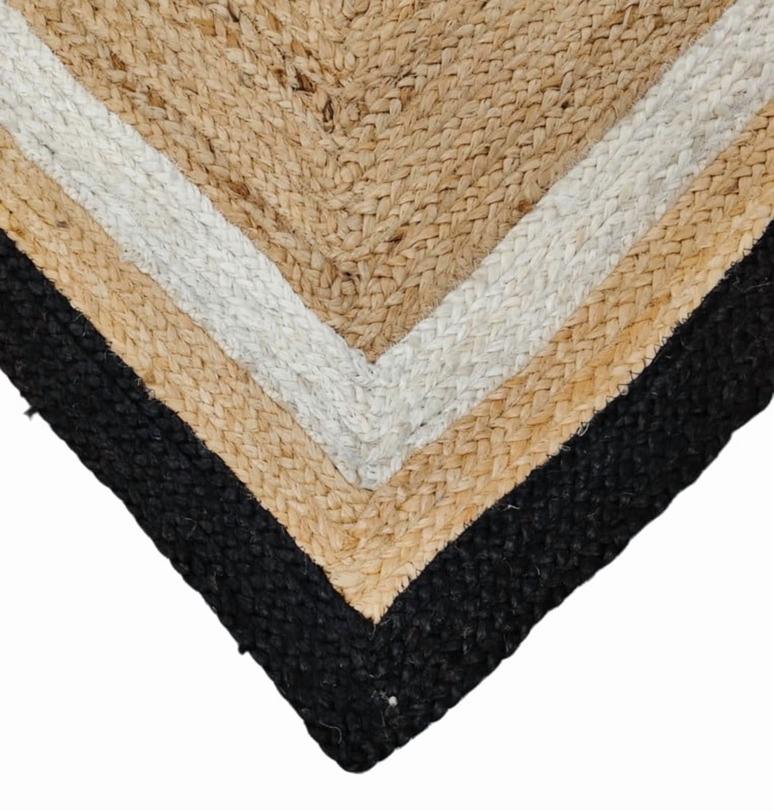 7x11Ft Black White & Natural Jute Area Rug | Handmade | Solid Farmhouse Design | Natural Jute Rug for Living Room | Dining Room | Bedroom | Kitchen | Hallway | Entryway