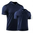thumbnail image 2 of VSSSJ Workout T-Shirts for Men Loose Fit Short Sleeve Casual Athletic Muscle Hooded Shirt Breathable Running Shirts with Hoods Navy L, 2 of 4