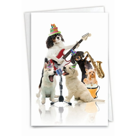NobleWorks Funny Birthday Greeting Card with 5 x 7 Inch Envelope (1 Card) Bday Animal Bands-Dogs C9508FBDG