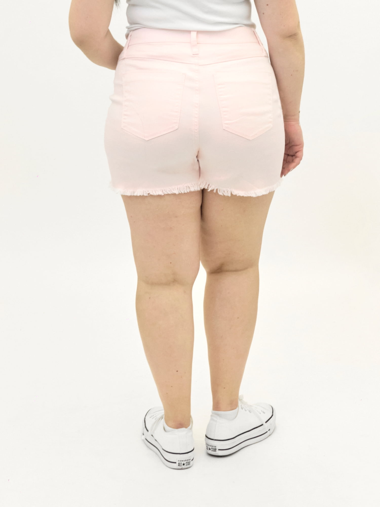 A3Denim Women's Plus Size Raw Edge Denim Shorts, 5" Inseam, Sizes 16W-24W