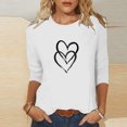 thumbnail image 2 of Plebaso Hauts Cœur pour Femmes Manches 3/4 Col Rond T-Shirts Décontractés Imprimé Pull Femmes 2025 Tee Blouses, 2 of 4