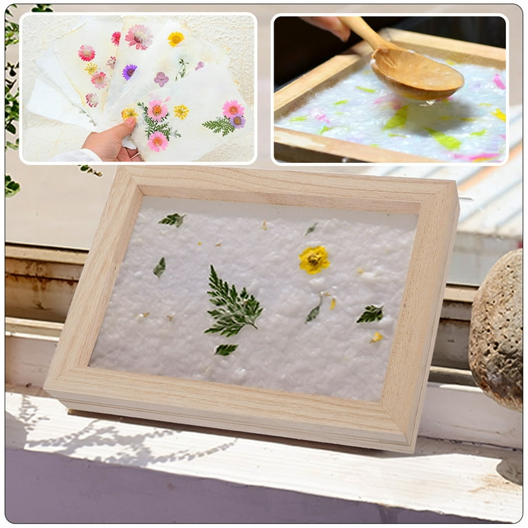Frame Paper Screen Printing Making Kit Papermaking Mould Flower Wooden Deckle Frame DIY Tool Origami Silk Mold Stencil, Kids Unisex, Size: 19x14x8CM