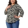 thumbnail image 4 of Agnes Orinda Women's Plus Size 3/4 Sleeve Zip Up Floral Print V Neck Casual Pullover Blouses Tops 1X Black, 4 of 6