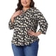 thumbnail image 4 of Blusas de mujer de talla grande Agnes Orinda con estampado floral, de manga 3/4, con cremallera, cuello en V, casual, 4X, negro, 4 of 6