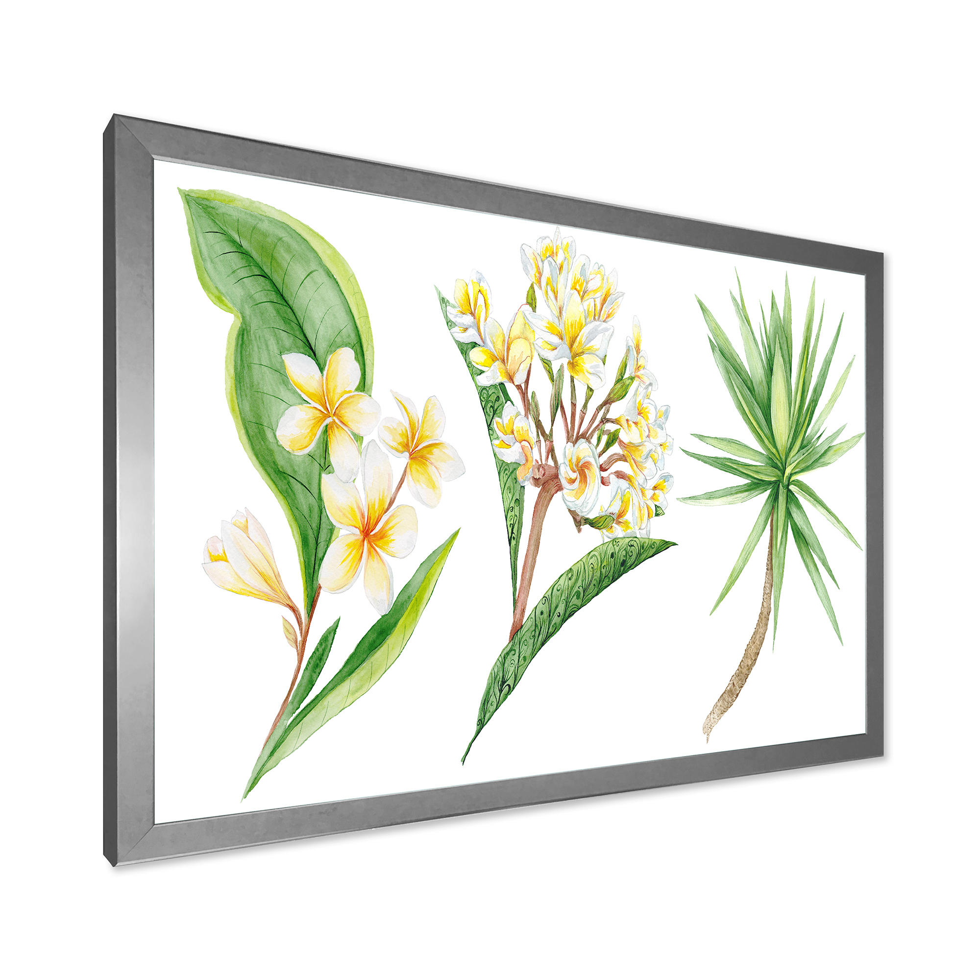 Designart 'Yellow Flowers and Tropical Foliage XII' Traditional Framed Art Print