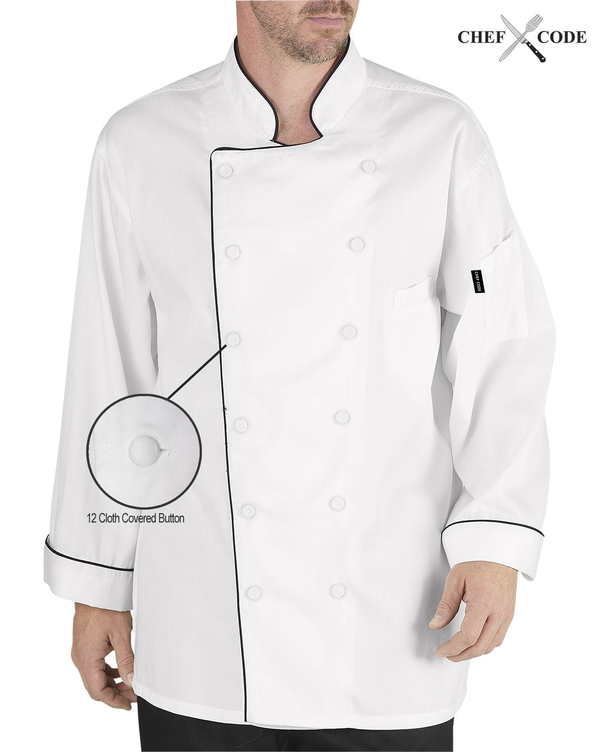 Chef Code Executive Chef Coat Jacket, French Cuffs, Contrast Piping CC103 by Chef Code