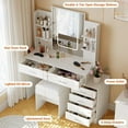 thumbnail image 3 of Vanity Desk with Mirror and Lights, Makeup Vanity with Charging Station, 6 Drawers and Storage Shelvs, Wooden Dressing Table Set with Stool for Bedroom, White, 3 of 6
