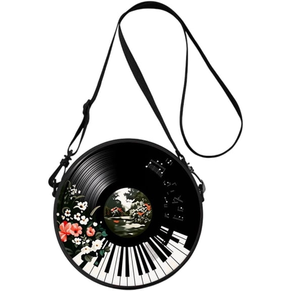 Hsqqdc Women PVC Record Shape Round Crossbody Shoulder Bag