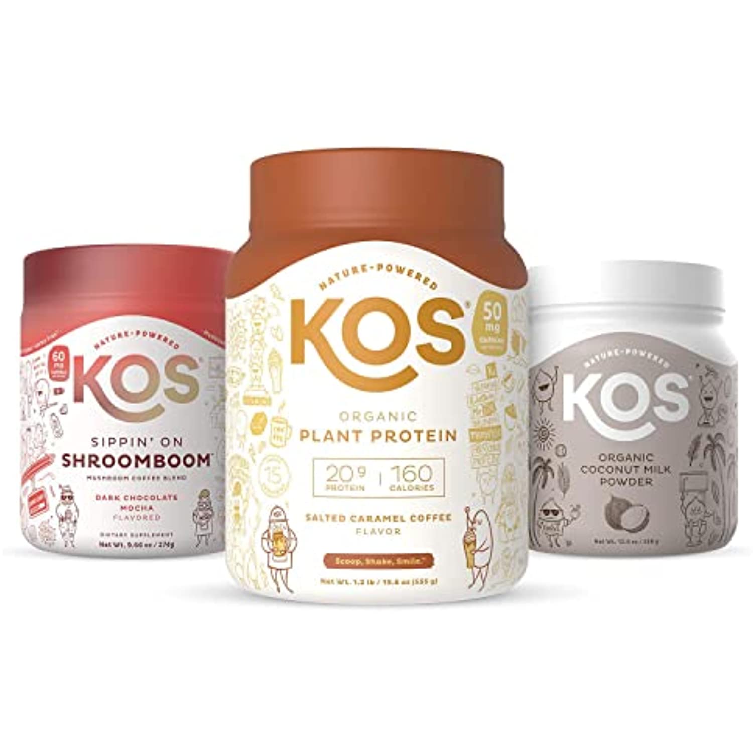 Kos Coffee Lovers Bundle Salted Caramel Coffee Plant Protein + Mushroom Coffee Blend