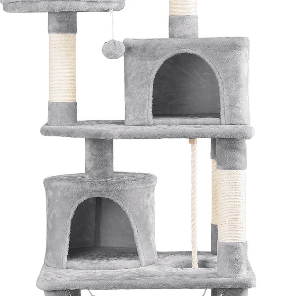 grey cat climbing frame