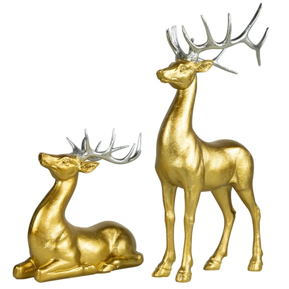 Northlight Standing and Sitting Reindeer Christmas Figures - Gold - Set of 2
