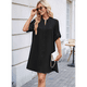 thumbnail image 5 of Vestido Camisero de Verano para Mujer, Informal, de Corta, con Botones y Cuello en V, Talla Grande Negro XXL, 5 of 6