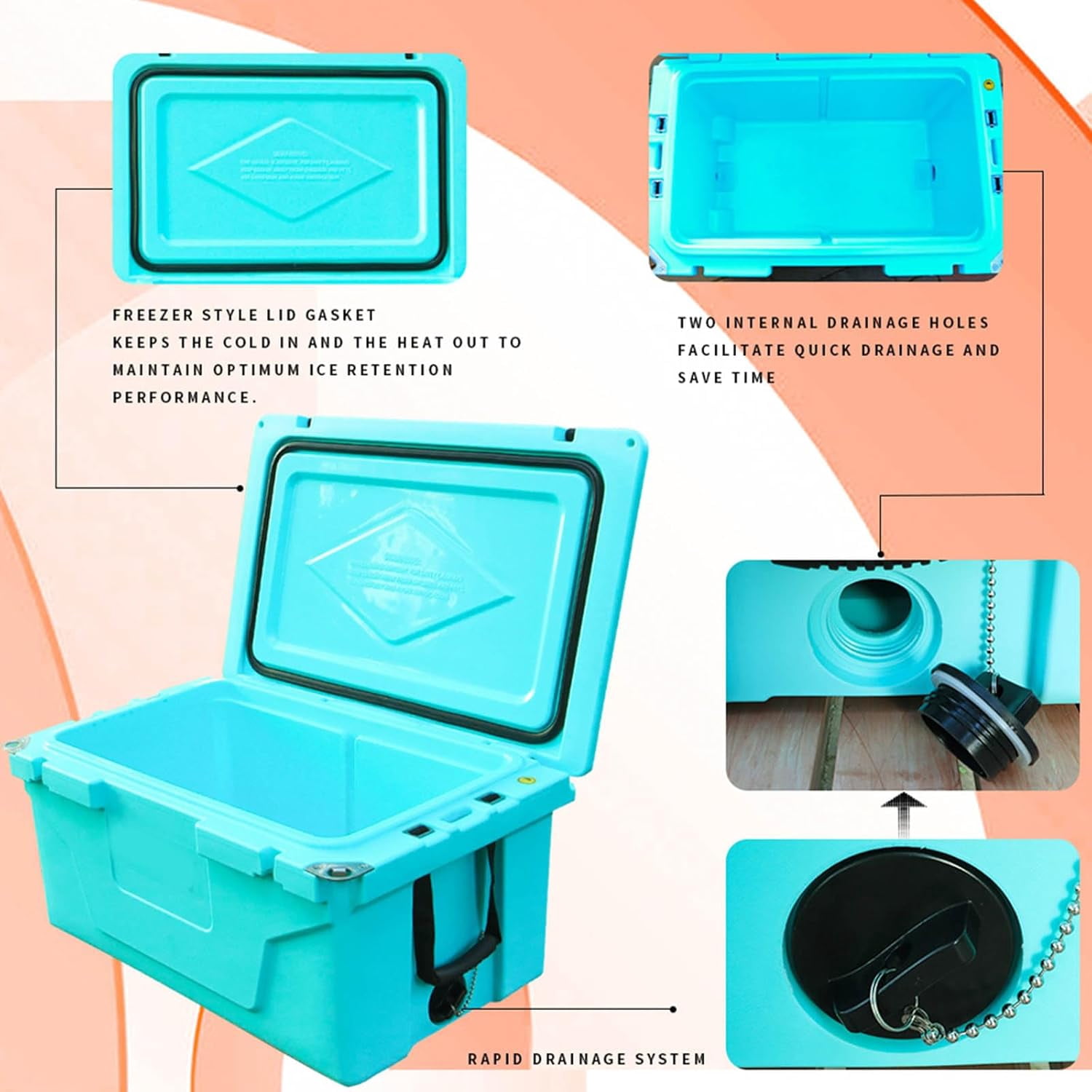 65QT Portable Cooler with Wheels, Outdoor Ice Chest Box for Fishing Party Beach Drink Beverage Camping Picnic Boat Barbecue