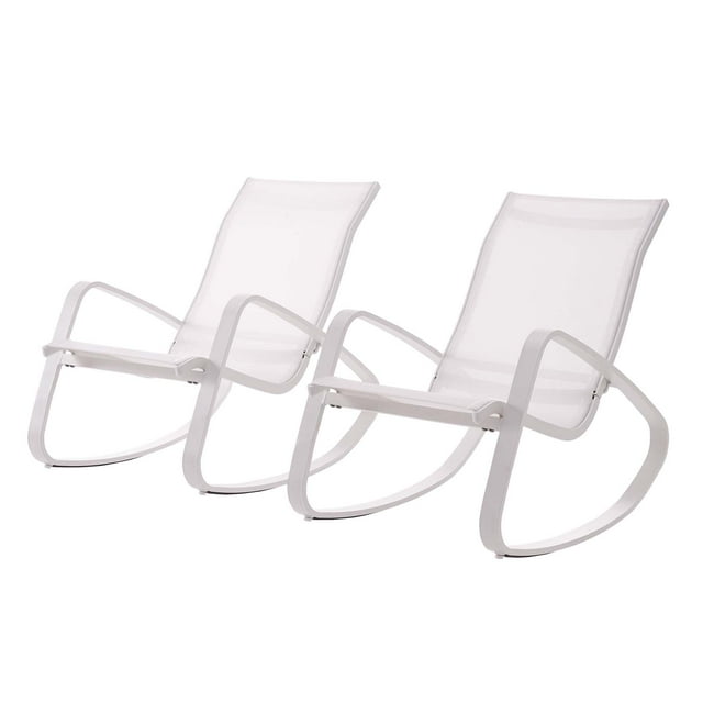 Modern Contemporary Urban Design Outdoor Patio Balcony Garden Furniture Lounge Chair Set, Set of Two, Aluminum Metal Steel, White