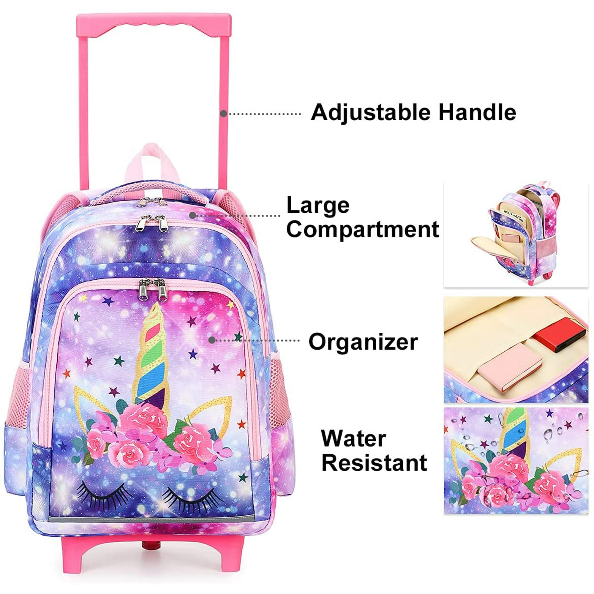 Rolling Backpack Girls Roller Bag with Wheels Kids School Bags Wheeled Backpack Galaxy Walmart