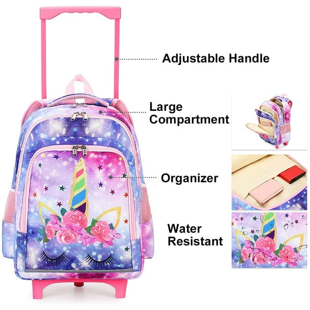 Rolling Backpack Girls Roller Bag with Wheels Kids School Bags