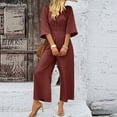 thumbnail image 7 of Joau Womens Summer Dressy Casual Jumpsuits 3/4 Sleeve Square Neck Smocked Wide Leg Long Pants Rompers One Piece Outfits, 7 of 7