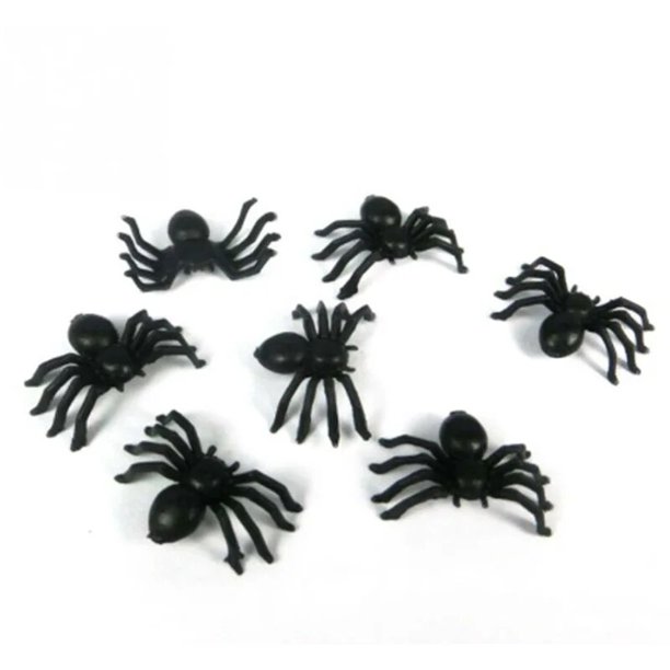 Mini araña luminosa negra de plástico para decoración de Halloween, juguete divertido para cumpleaños, accesorios decorativos de 2cm, 50/100/200 piezas