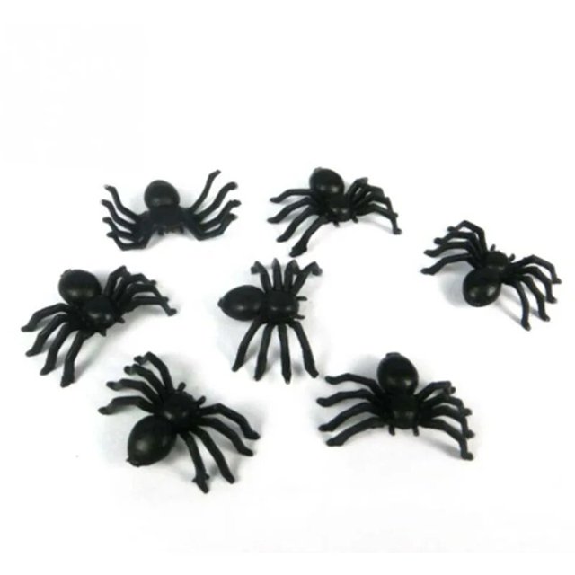 Mini araña luminosa negra de plástico para decoración de Halloween, juguete divertido para cumpleaños, accesorios decorativos de 2cm, 50/100/200 piezas