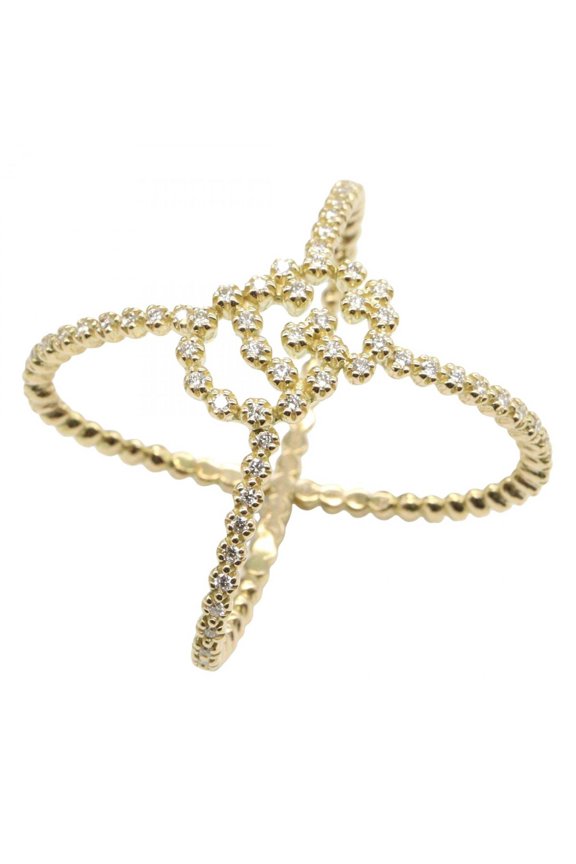 Pre-Owned Gucci GG Running Ring, 18K Yellow Gold with Diamonds, Men's and Women's, Clear