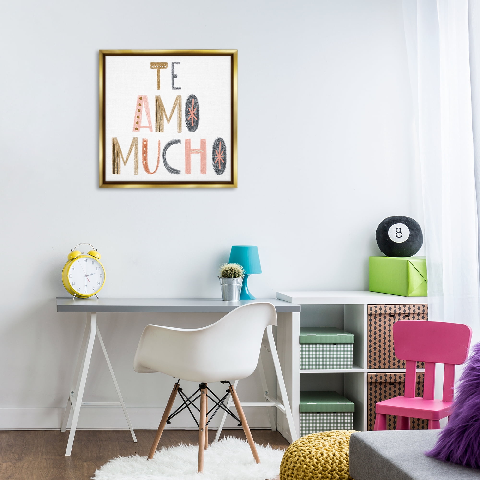 Stupell Industries Te Amo Mucho Creativo Inspirational Quotes & Sayings Painting Gold Floater Framed Art Print Wall Art, 25 x 25