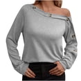 thumbnail image 1 of Womens Sexy One Shoulder Long Sleeve Tops Shirts Button Fashion Dressy Casual Tunic Blouses Solid Color Fall Tees Shirts, 1 of 6