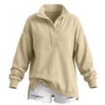 thumbnail image 5 of Textilo Oversized Sweatshirt for Women Henley Neck Half Button Pullover Top Long Sleeves Drop Shoulder Stand Collar Sweatshirts Loose Fit Casual Fall Winter 2026 Comfy Outfits,Beige XL, 5 of 6