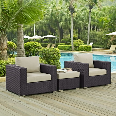 Modway Convene 3 Piece Outdoor Patio Sofa Set in Espresso Beige