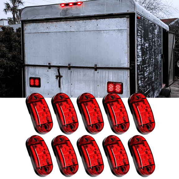 Nilight 10 Pcs 2.5" LED Trailer Lights 2 Diode Waterproof LED Trailer Side Marker Oval Signal Running Lights for Truck Boat Rv(Red)