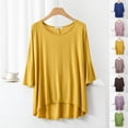thumbnail image 4 of Lovskoo 2024 Women Summer Oversized Shirt High Low Asymmetrical Tops Crew Neck 3/4 Sleeve Blouses Tunic Workout Tops Gym Basic Tee Shirt Purple XL, 4 of 4