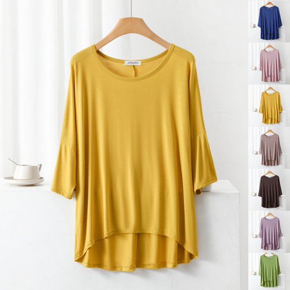 HVOBTTY Women's Summer Casual Solid Color Short Sleeve Round Neck Soft Breathable Versatile Daily Wear Homewear Tee Shirt Brown, XL