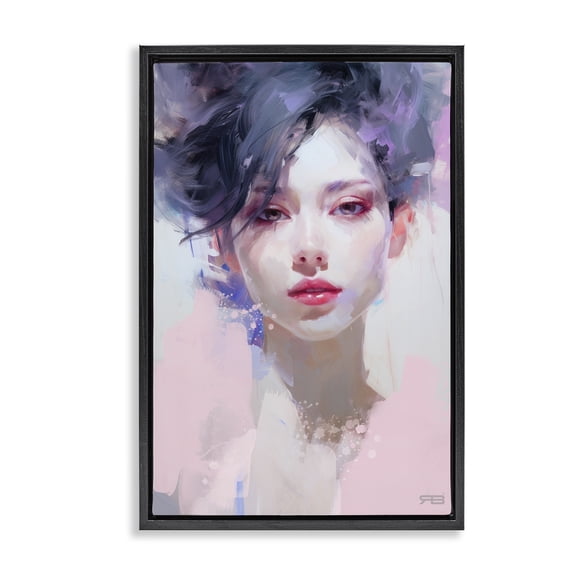Stupell Industries Eclectic Purple Haired Woman Black Floating Frame Canvas Art, 17 x 25, by RB
